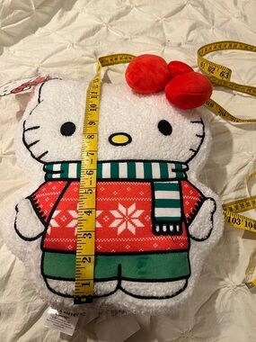 Sanrio Hello Kitty Plush Pillow in White, Red & Green with Red Bow